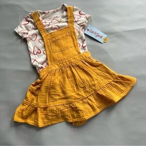 CAT & Jack Toddler Girl Short Sleeve Heart Print Top & Yellow Skirtall Set 18M